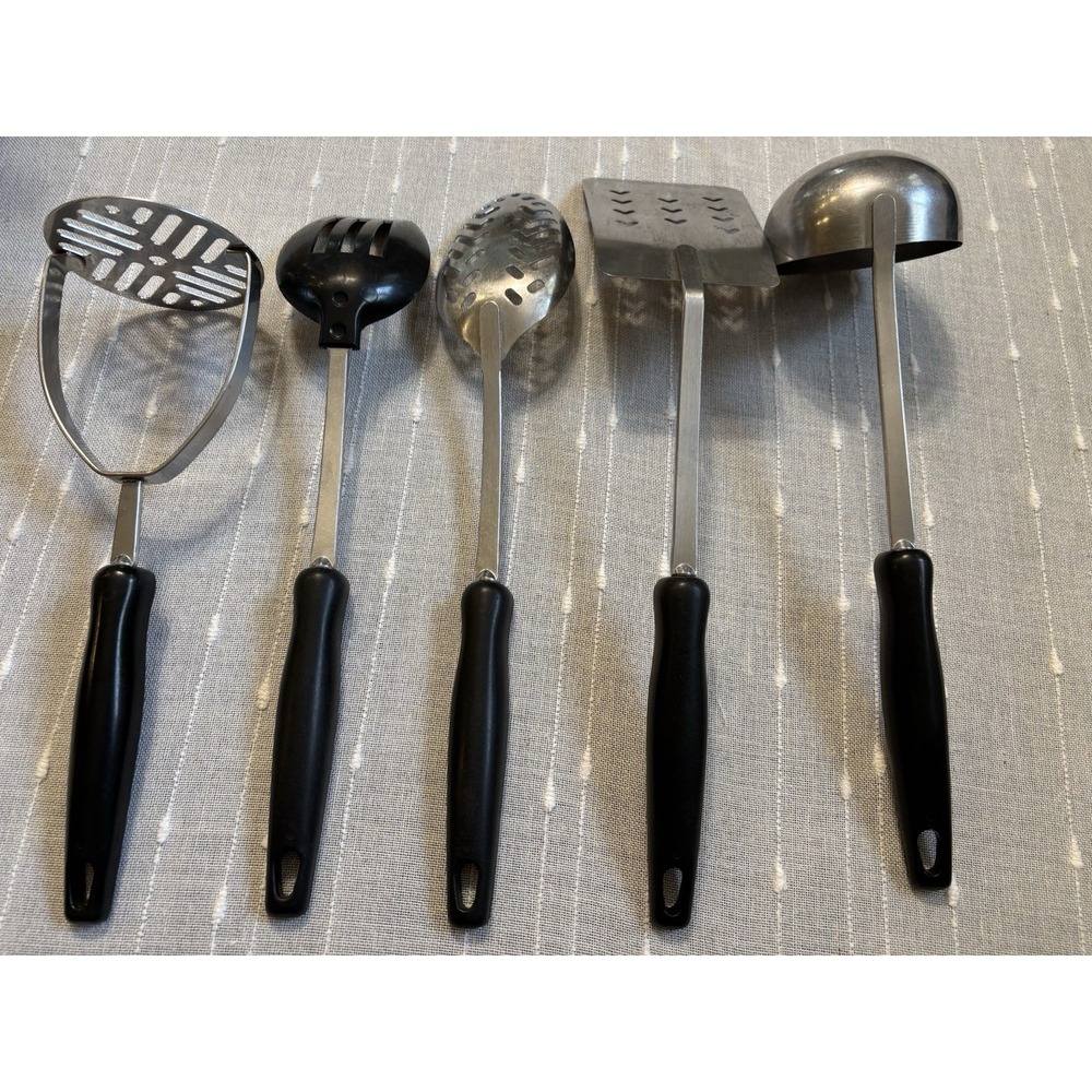 Vintage EKCO USA 5-Piece Stainless Steel Kitchen Utensil Set | Faux Wood MCM - Picture 4 of 7